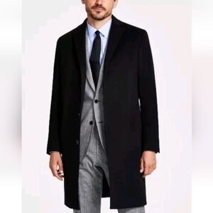 Brooks Brothers 346 Men's Black 100% Wool Classic Top Coat! 42L Excellent